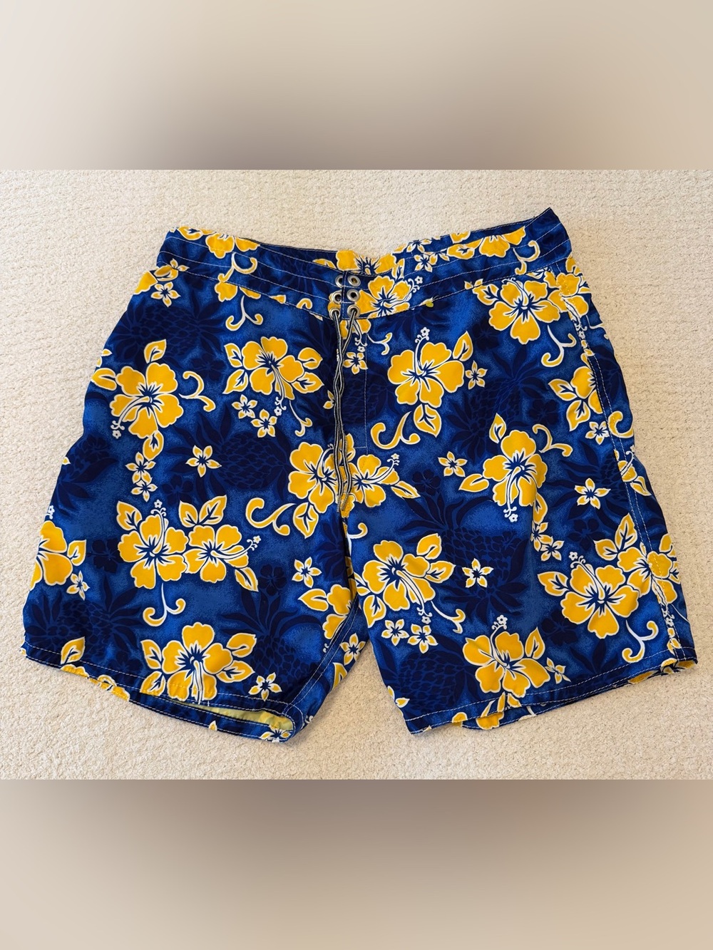 Birdwell Beach Britches Blue and Yellow Floral Board Shorts Swim Trunks Size 36